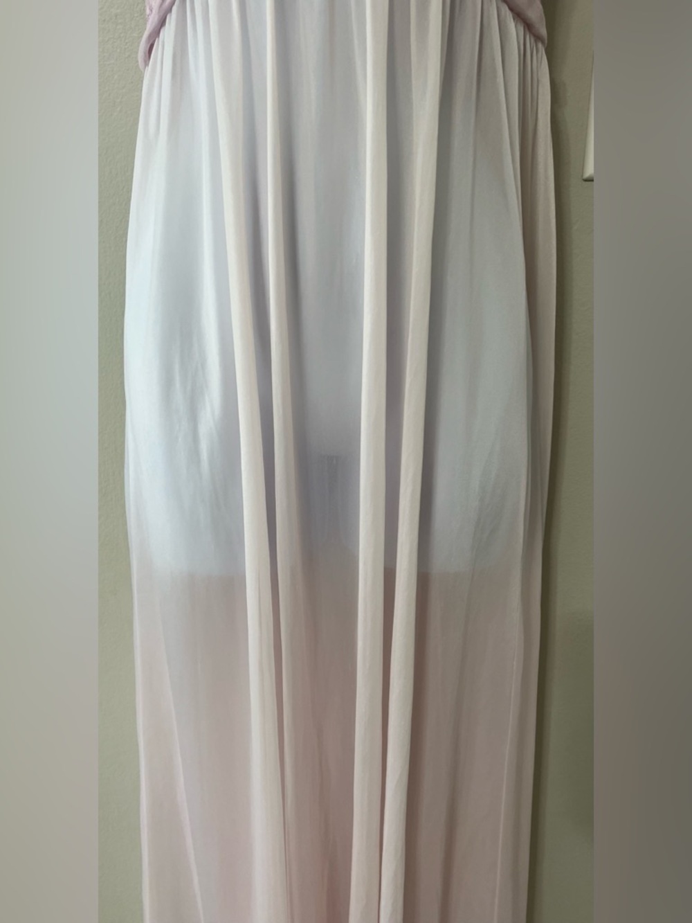 Vintage Sheer Pink Lace Nightgown Open Back Romantic Cottagecore Maxi Dress - Picture 6 of 11